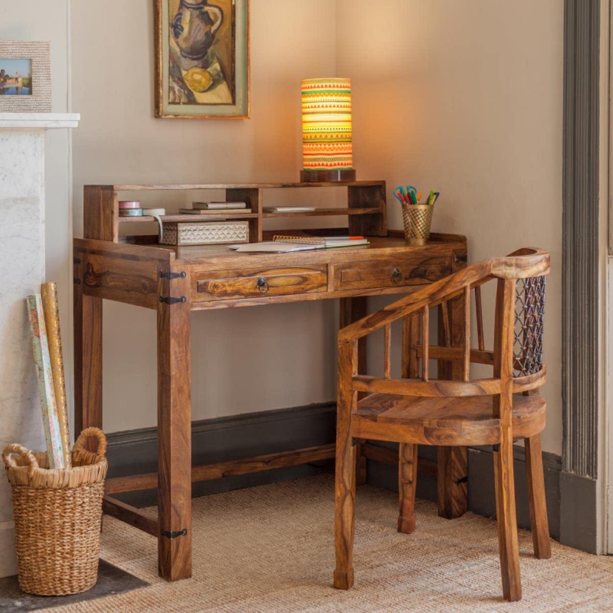 Wood study table with chair sale